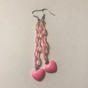 Long Chain Pink Heart Earrings